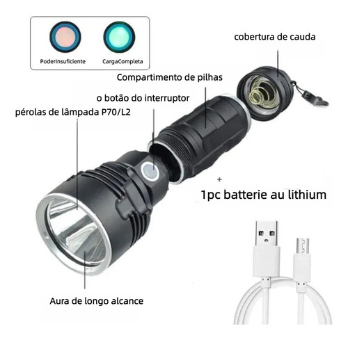 Lanterna Led Recarregável De Alta Potência Pylimaius Comfoco Ajustável Lanterna Preto Pylimaius