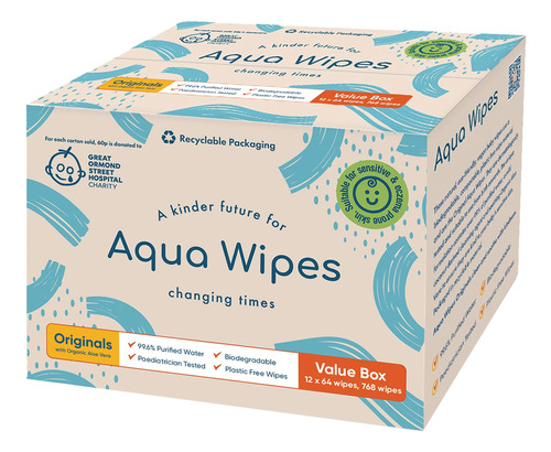 Aqua Wipes Toallitas Originales Para Bebe, Veganas, Sensible