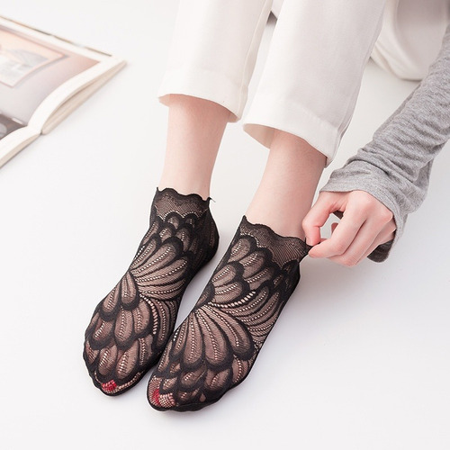 5 Pares De Calcetines Sexy De Encaje Invisible Para Mujer, D
