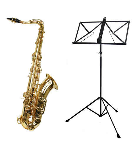 Kit Saxofone Tenor Ts-200 Laqueado + Estante De Partitura S2 Cor Dourado
