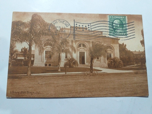 Usa Antigua Postal California San Diego Library 1911