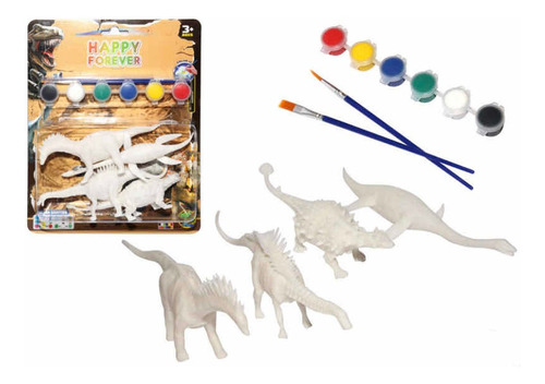 Set X4 Dinosaurios Para Colorear Incluye Pincel Y Pinturas