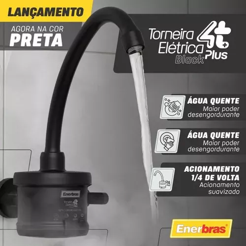 Canilla eléctrica manual Enerbras Torneira Eletrica Plus Agua Quente De  Parede Preta Movel Aquecida 110V 4800W