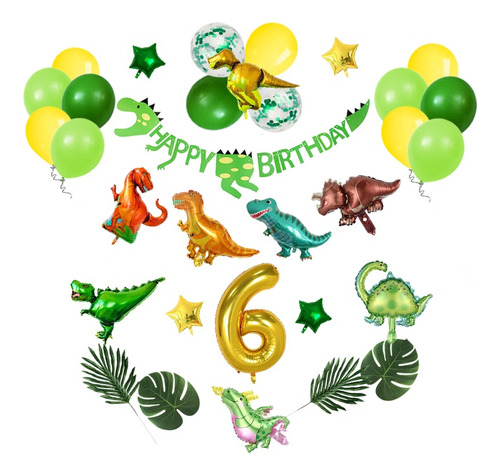 Globos De Dinosaurio Números Banner Hojas Globos