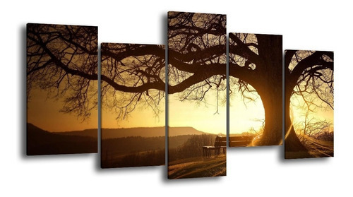 Quadro Decorativo 129x63 Sala Quarto Árvore Sol Paisagem