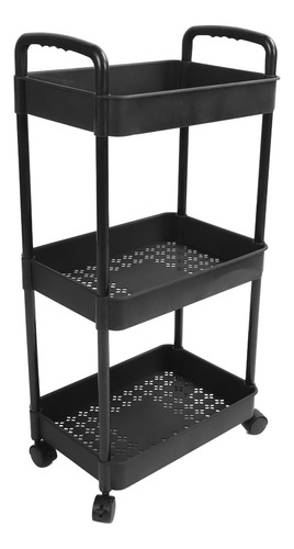 Carro De Almacenamiento Rodante De Plástico Negro 3 Niveles
