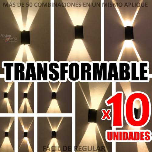 Aplique Bidireccional Luz Duo Concentrada Efectos Pack X10u Luz Indirecta Transformable Living Comedor Pared Ladrillo Fx