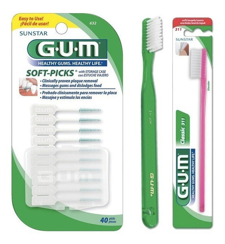 Gum Cepillo 311 - 411 + Gum 632 Palillos De Goma X 40u 