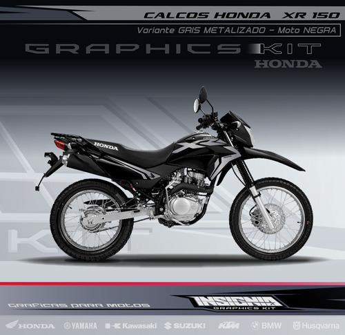 Calcos Honda Xr 150 Gris Metalizado Mot Negra - Insignia 