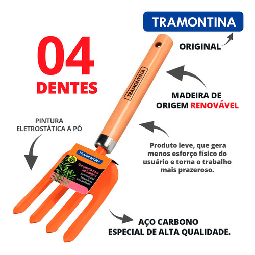 Kit 3 Garfos 4 Dentes Jardinagem Aço Ferramenta Tramontina