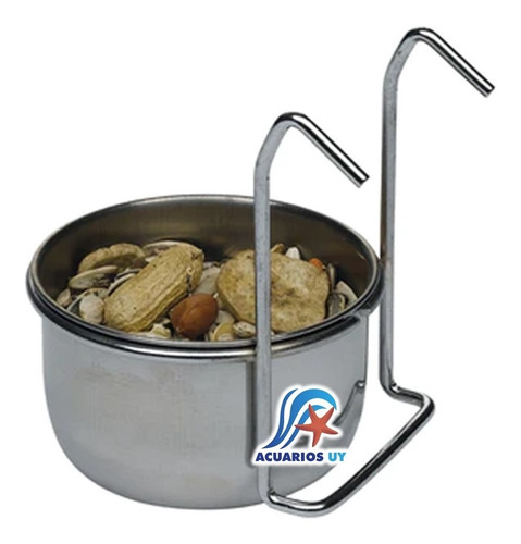 Comedero Grande Acero Inoxidable P/aves Loros. Ferplast 15cm