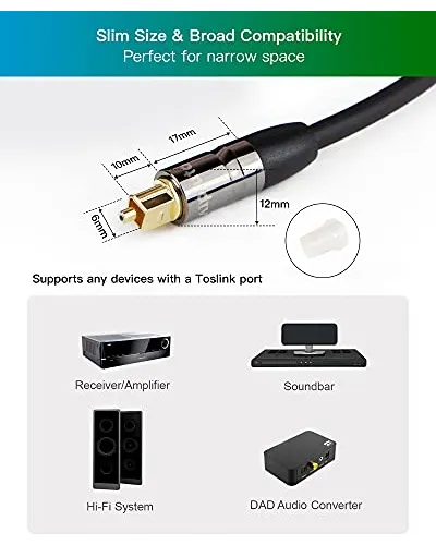 Cable De Audio Óptico Alpluto (20 Pies) De Fibra Óptica Digi