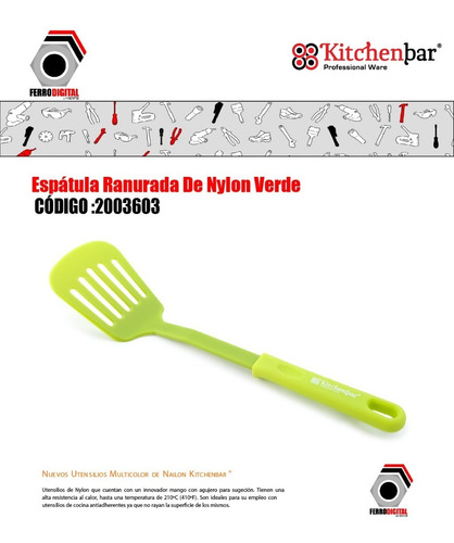 Imagen 2 de 4 de Espatula Ranurada De Nylon Verde