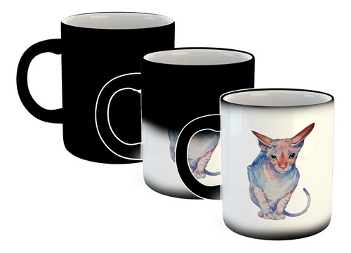 Taza Magica Gato Sphynx Dibujo Pintura Art