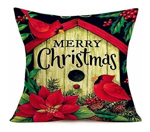 Cardenal Throw Pillow Covers Feliz Navidad Con Casa De ...