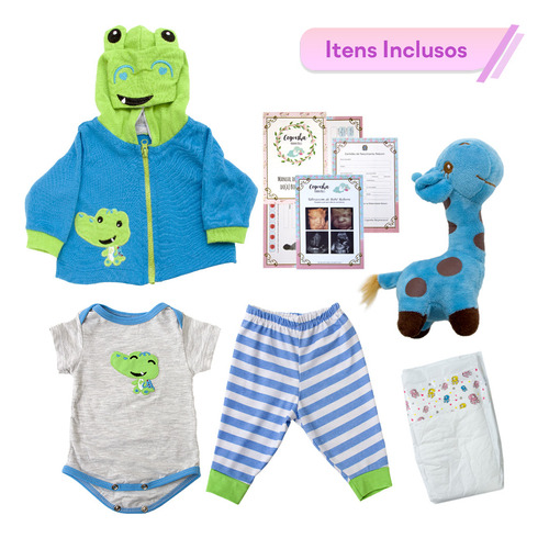 Bebe Reborn Menino Girafinha Realista 46cm Com Acessórios