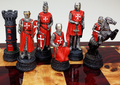 Juego De Ajedrez De Caballero Guerrero Medieval Rojo Y Azul