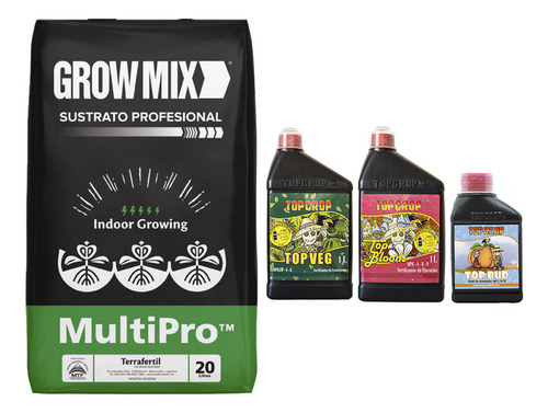 Growmix Multipro 20lts Con Top Crop Veg Bloom 1lt Bud 250ml