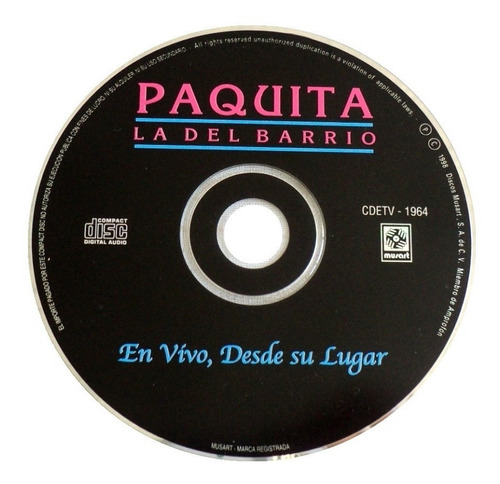 Paquita La De Barrio En Vivo Cd Disco Original - Sin Caja 