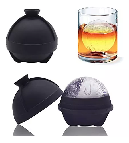 Helpcook Ice Ball Molds 4 Pack,Whiskey Ice Mold,Silicone Sphere Ice Molds  with Built-in Funnel,Large Round Ice Cube Molds Ice Ball Maker Makes 2.5