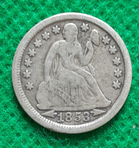 1 Moneda De 10 Centavos Dolar En Plata, Eeuu, Año 1853