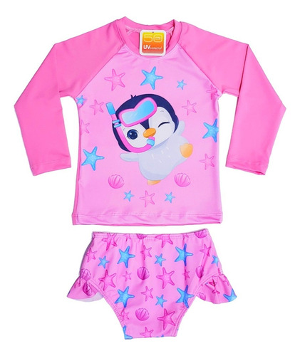 Conjunto Bebê Blusa Biquini Infantil Manga Longa Proteção 50