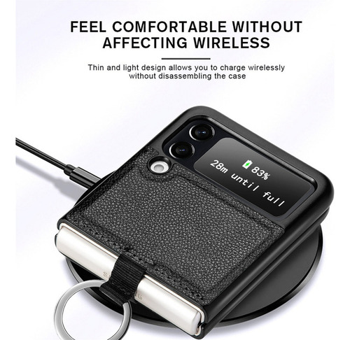 Carcasa For Samsung Z Flip 4 Cuero Premium Color Con Anillo