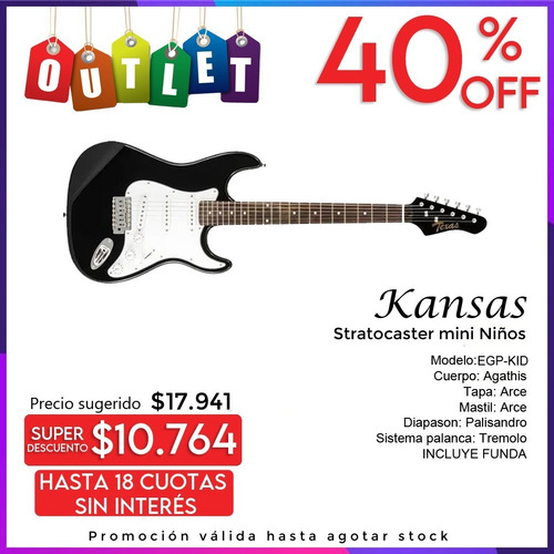 Imagen 1 de 4 de Guitarra Kansas Stratocaster Mini Niños Eg-kid Envio Outlet