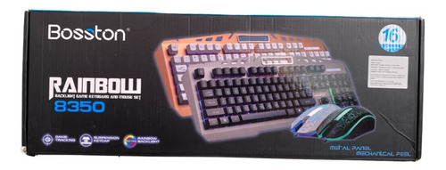 Kit Teclado Y Mouse Gamer Con Luz Alámbrico Bosston 8350 Color del mouse Negro Color del teclado Gris