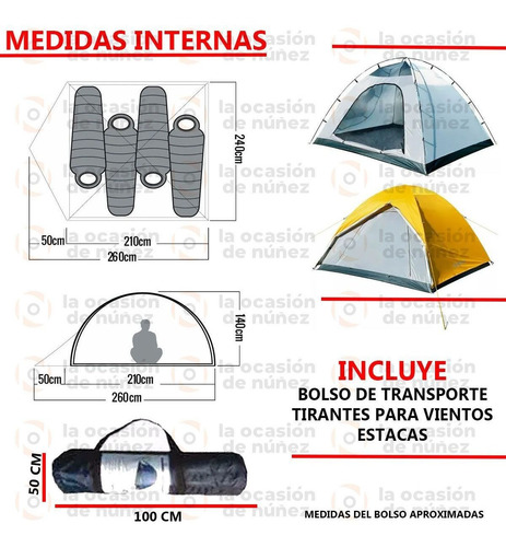 Imagen 3 de 7 de Carpa 4 Personas Waterdog Dome 3 Iglu Camping Trekking Cuatr