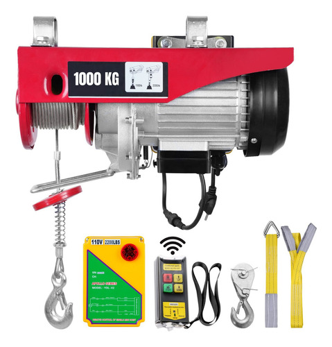 Polipasto Electrico De Carga 1000kg 12m 110v 1600w Control R Cantidad De Cuerdas 1 Color Rojo