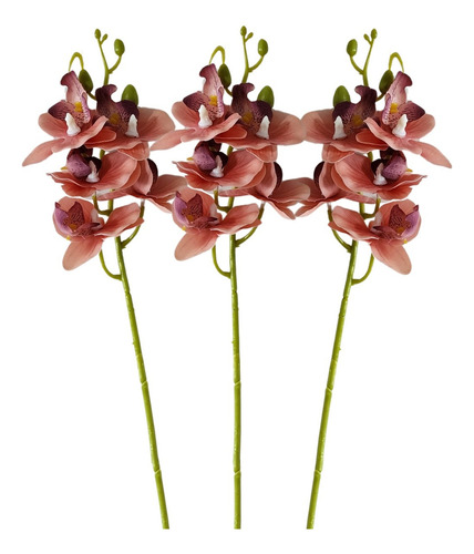 Kit Com 3 Orquídea Artificial 3d Arranjo Enfeites Para Vaso Cor Rosé
