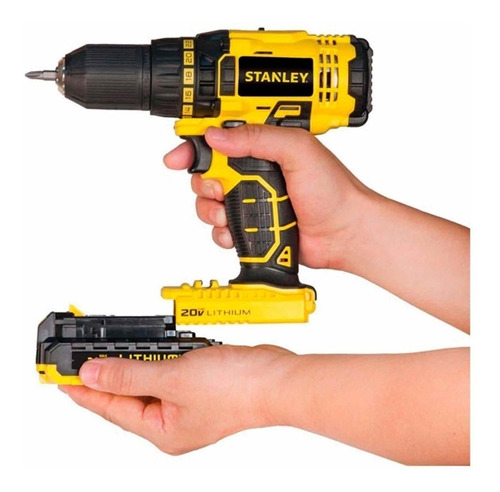 Taladro atornillador inalámbrico de 13mm Stanley SCD20C2 20V + accesorios con caja de cartón 220V 50Hz