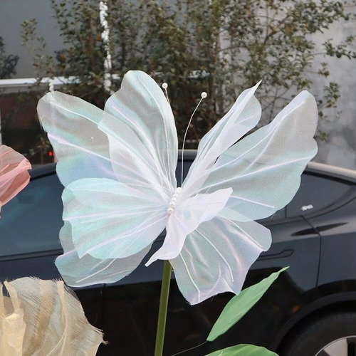 2 Flores Artificiales Con Mariposas 50cm - Boda, Fiesta