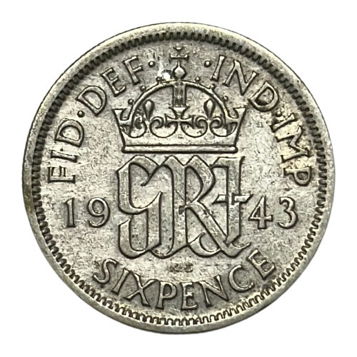 Moneda Reino Unido 6 Pence Año 1943 Plata 0.500 Km# 852