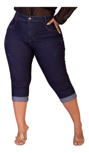 Calça Jeans Capri Feminina Plus Size Cós Alto Com Lycra Top 