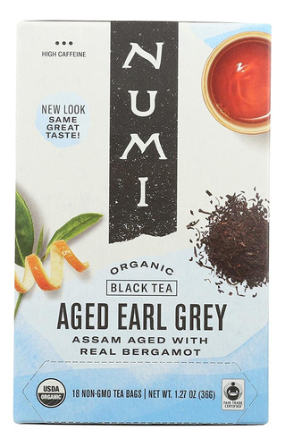 Numi Tés Orgánicos, 1.27 Oz, Earl Grey Envejecido; 18 Bol.