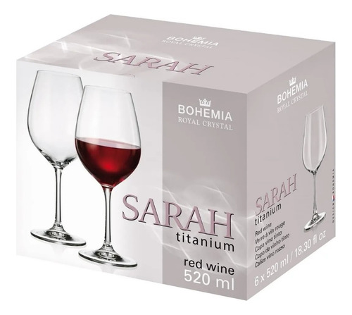 Set X 6 Copa Cristal Agua Vino Bohemia Sarah Titanium 520 Ml Color Transparente
