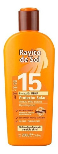 Rayito De Sol Protector Solar Oil Free Emulsión Fps15 200g