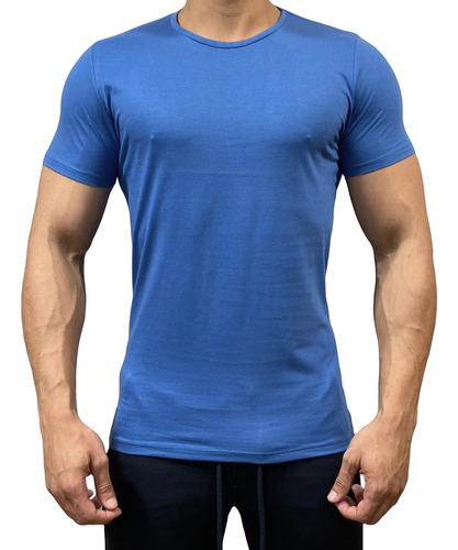 Camiseta Masculina Slim Basica Lisa Manga Curta Premium Azul