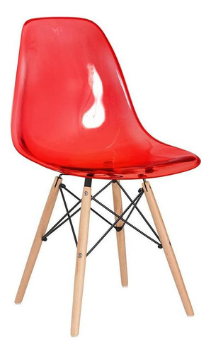 Cadeira Acrilica Eames Wood Dsw  Incolor Transparente Cores Cor da estrutura da cadeira Vermelho translúcido