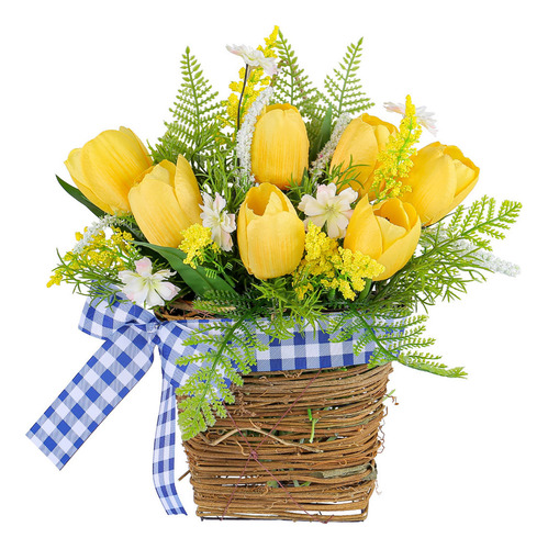 Cesta De Flores Artificiales Con Tulipanes Primaverales Simu