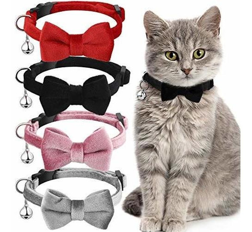 4 Piezas De Collar De Pajarita Para Gato Con Campana, Collar