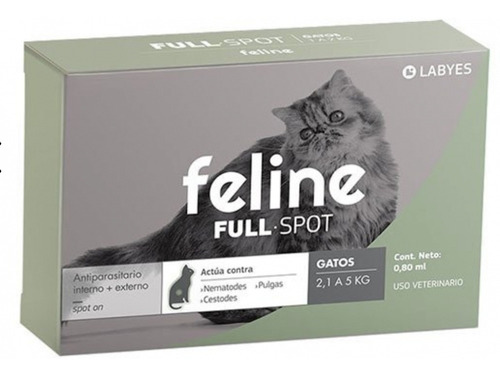 Feline Full Spot, Pipeta Antipulgas Para Gatos 2-5 Kg Peso máximo de la mascota 5 kg Peso mínimo de la mascota 2 kg