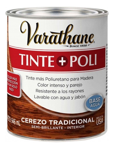 Tinte + Poliuretano Varathane Semibrillante 946 Ml Color Cerezo Tadicional