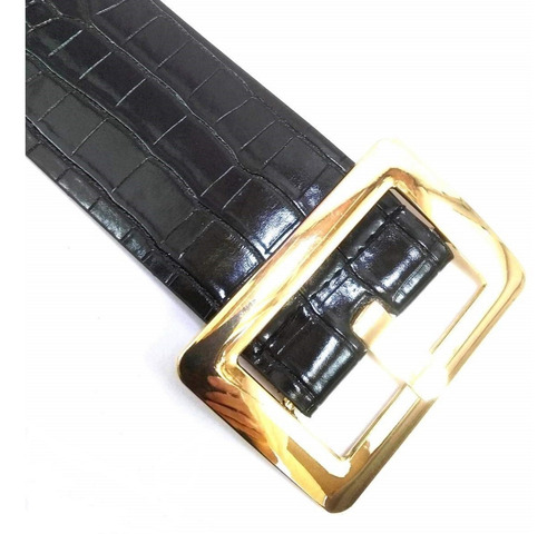 Imagen 4 de 7 de Cinturon Faja Ancho Eco Cuero Reptil Hebilla Dorada / Plata