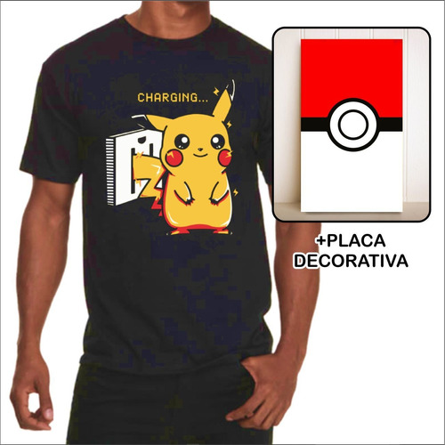 Imagem 1 de 2 de Camiseta Camiseta Anime Pokemon Pikachu + Mini Placa
