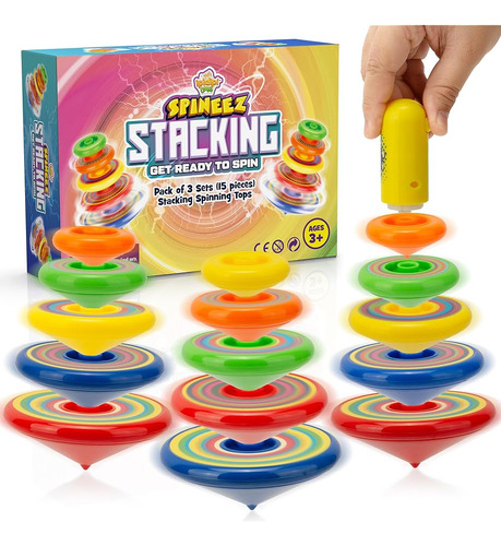 Spineez Sacking Peonzas Para Niños, Juego De 3, 15 Piezas Uf