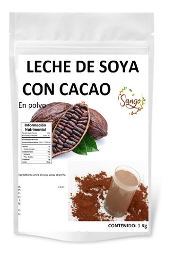 1 Kg Leche De Soya Con Cacao En Polvo, Vegana Y Sin Azucar