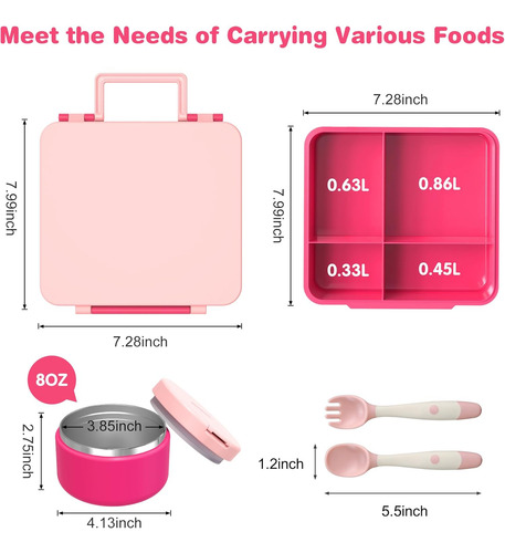 Caja Bento Con Termo De Sopa, Contenedores Infantiles 4 Comp